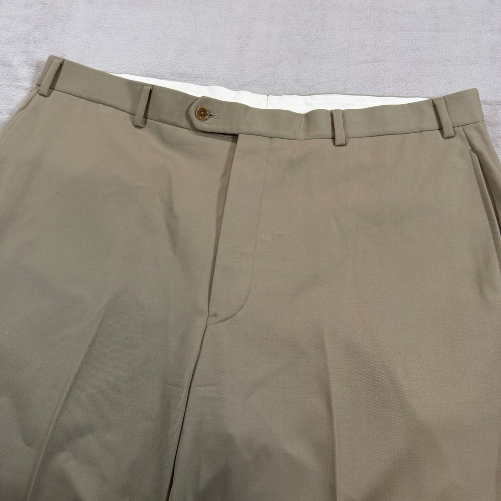 Brooks Brothers 1818 Men 40x32 Tan 100% Wool Flat Front Dress Pants Classic Fit - Picture 4 of 12